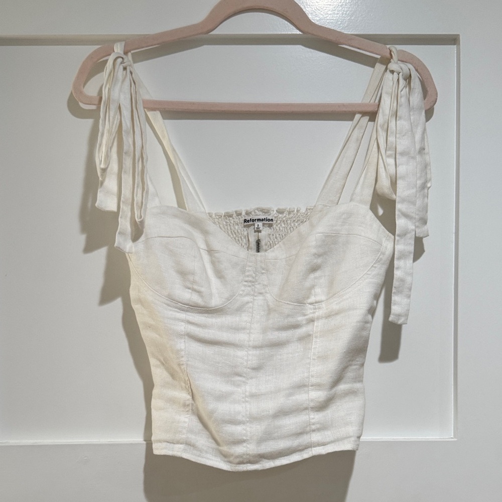 Reformation Cream Linen top with Tie Straps